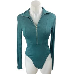 Urban Outfitter Out From Under Blue Long Sleeve Ribbed Knit Bodysuit Top Size M